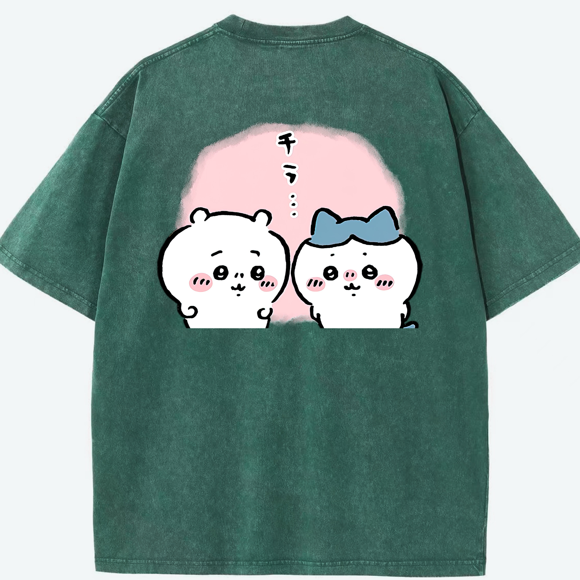 （画像用） ちいかわ ハチワレ Chii-kawa hachiware 綿100% ヴィンテージ風 半袖Tシャツ（背面プリント）